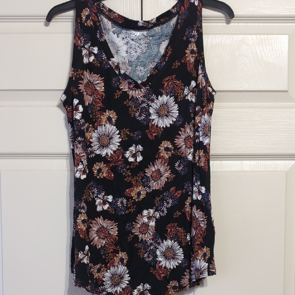 Floral Sleeveless Top - Black and Brown